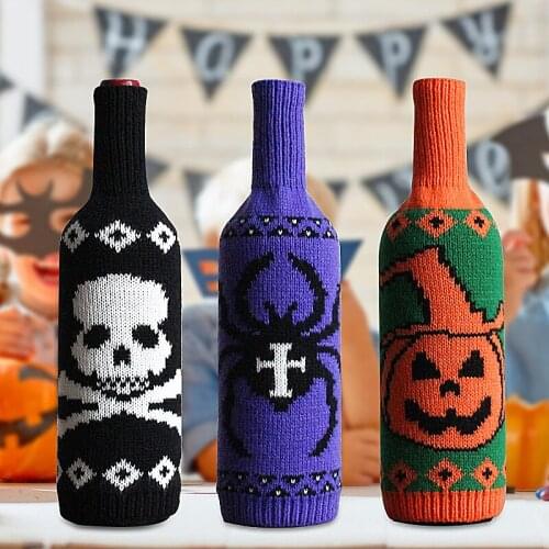 Halloween Bottle Cover Skull Pumpkin Knitted Champagne Red Wine Bottle Dining-Table Halloween Decoration Supplies