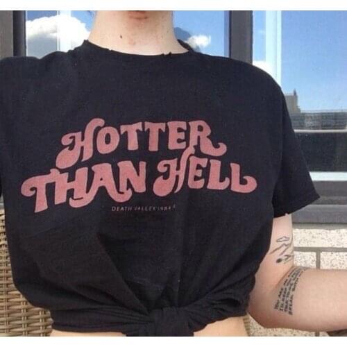 Kuakuayu-JBH Hotter Than Hell Women Sexy Grunge Cool Graphic Tee Summer Street Style Casual Oversized Black T-Shirt
