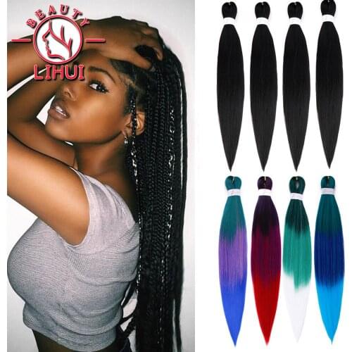 LIHUI Ombre Pre Stretched Braiding Hair Synthetic Hair For Braids Wholesale Easy Silver Hair Yaki Texture Hot Water Set