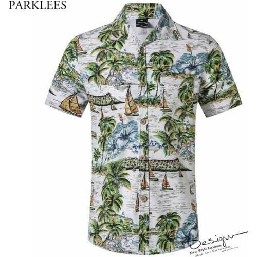 Fashion Palm Tree Printed Hawaiian Shirt 2021 Brand New Short Sleeve Tropical Aloha Shirts Mens Holiday Vacation Beach Clothing