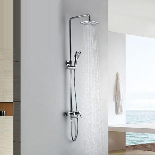 Wall Mounted Chrome Rainfall Brass Bathroom Shower Set Shower Column Bath Shower Set with ABS Handheld Square Shower Head