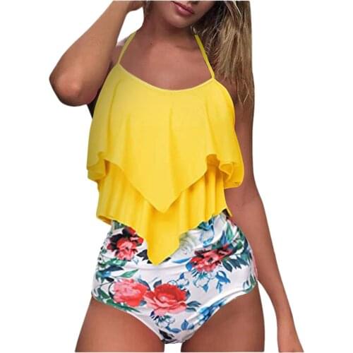 Solid Halter Tops Swimwear Women Swimsuit Swimming Suit For Women High Waist Bikini 2021 Push Up Swimwear Swimsuits