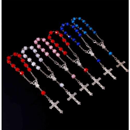 48 pieces of wholesale Christian crystal rosary bracelet, blue crystal cross rosary bracelet. 8mm