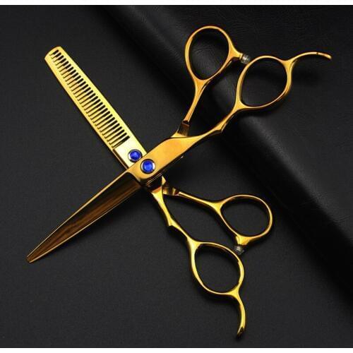 Professional japan 440c Gold Left handed 6 '' hair scissors cutting barber makas haircut thinning shears hairdressing scissors