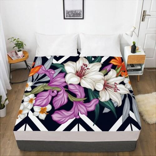 Luxury Elastic fitted sheet bed sheet With An Elastic Band Mattress Cover 150x200/160x200 Bed cover for home Flowers lines