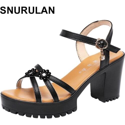 SNURULAN Block Heel Platform Sandals Women SHoes Summer 2021 OL Elegant High Heels Sandals Ladies Office Party Sandal Big Size