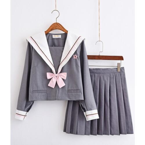 School Dresses Khaki Jk Uniforms Sailor Suit Anime Gray Japanese High School Uniform For Girls Students Pleated Skirt With Bow