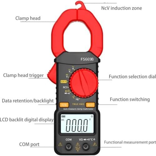Clamp Meter 1000V/600A High Accuracy Auto-Ranging AC Current Amp Multimeter with AC/DC Voltage Capacitance Diode Tester