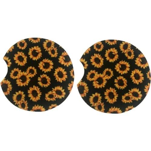 2Pcs Universal Sunflower Print Auto Car Cup Coasters Drinkings Holder Mats Pads mini cooper jeep renegade accesorios coche