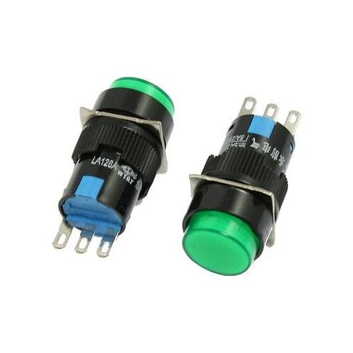 Green Round Cap 1NO 1NC Momentary Push Button Switch AC 250V 5A