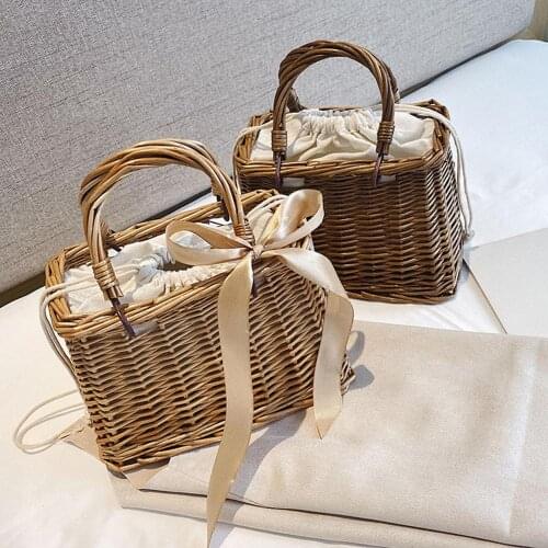 Handmade Woven Straw Bag Women Basket Totes Summer Bohemian Beach Ladies Rattan Knit Handmade Kintted Crossbody Tote #25