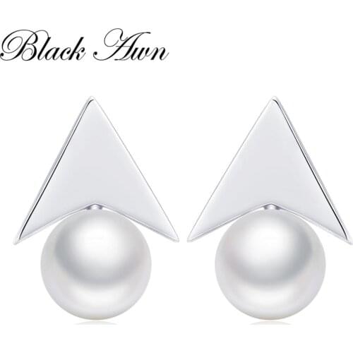 Black Awn 925 Sterling Silver Triangle Pearl Stud Earring for Women Fine Party Jewelry Silver 925 Earrings Stud