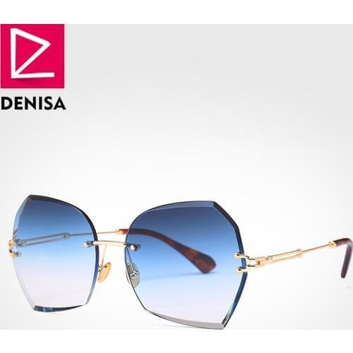 DENISA New 2019 Rimless Butterfly Lady Sunglasses Women Metal Frame Oversized Sun Glasses Girls UV400 zonnebril dames G18603