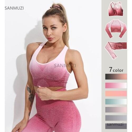 Women seamless gym set long sleeve upper high waist belly control sport leggings gym clothes seamless sport suit sexy girls