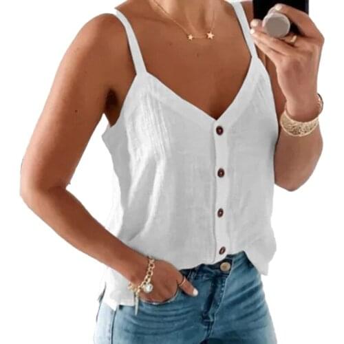Summer Women Sexy Strapless Camisole Deep V-Neck Single Breasted Simple Casual Vacation Beach Style Sling Tops Solid Color Vest