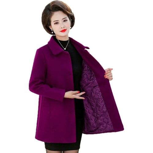 Middle-aged and Elderly Womens Woolen Coats Blended Woolen Coat Autumn Winter Single-breasted Quilted Warm Jacket Plus Size 5XL