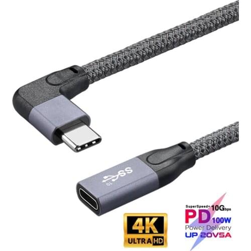 100W PD 5A Curved Cord USB3.1 Type-C Extension Cable Ultra HD 4K 60Hz 10Gbps USB-C Gen 2 Extender Cord For Macbook ASUS Laptop