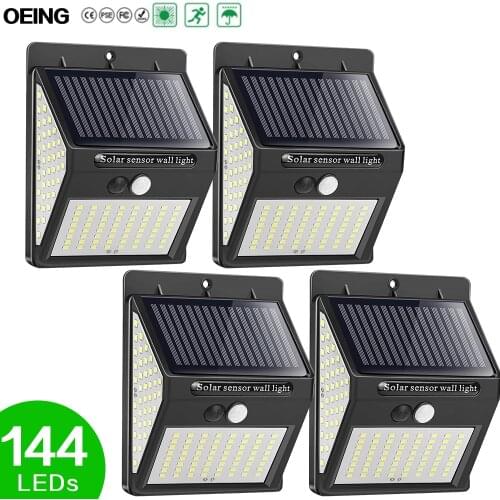 144 100 LED Solar Light Outdoor Solar Wall Lamp PIR Motion Sensor Solar Powered Sunlight IP65 Street Light Garden Decoration