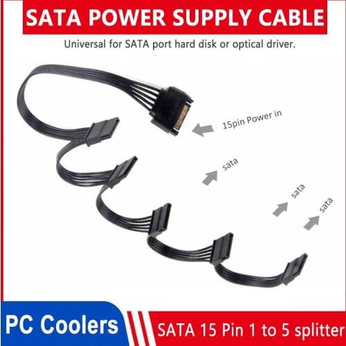 15Pin SATA 1 to 5 Power Splitter Cable Hard Drive Disk Male to Female IDE SATA Power Supply Extension Cord for DIY PC Sever