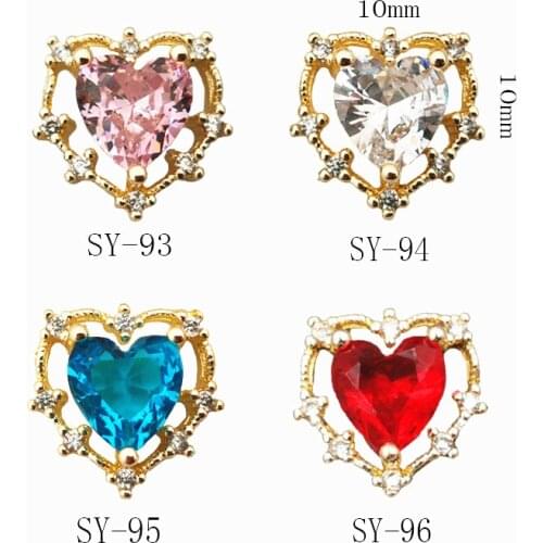 2pcs/Pack Korea Luxury Glitter Colorful Zircon Rhinestone Hollow Love Heart Metal Nail Art Parts DIY Accessories Charms Decals