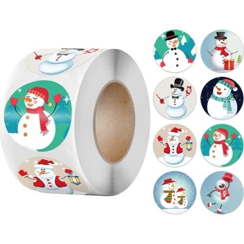 2021 HOT SALE HD Printed 500pcs/roll Snowman Stickers Christmas Gift Decoration Packaging Stationery Seal Label