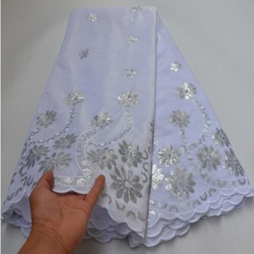 5yards/pc) high quality white African velvet lace fabric with silver sequins embroidery for wedding party dress VLP016