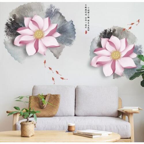 70*117cm Chinese Style Lotus Vintage Poster PVC Wall Sticker Living Room Bedroom Wall Decals Wallpaper