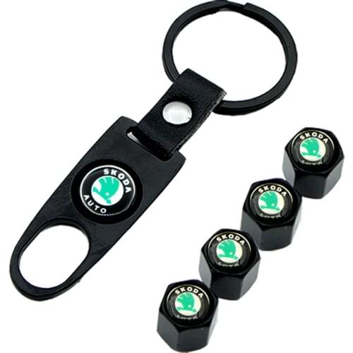 Car Badge Stainless Steel Wheel Tire Valve Stem Caps Keychain for Skodas Octavia A5 A7 Fabia Superb Car-styling Accessories