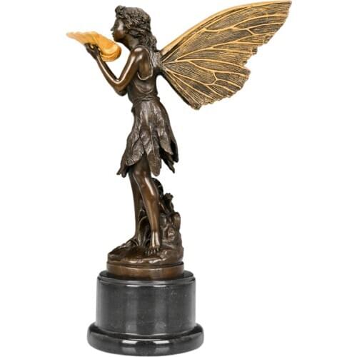 Bronze Fairy Statue Figurine Little Angel Girl Sculpture Modern Art Figurine for Children Room Decor Girl Birthday Gifts