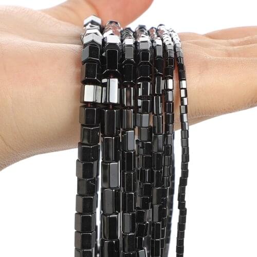 Natural Stone Beads Black Hexagon Cylinder Hematite Loose Spacer Beads for Jewelry Making DIY Bracelets Accessories 2/3/4/5/6/8M