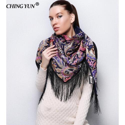 CHING YUN women warm winter scarves large fringed shawl flowers bandanas hijab cotton echarpe shawl scarf triangle Ladies pri
