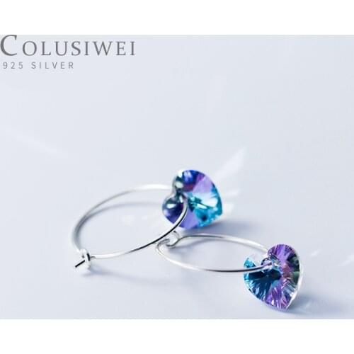 Colusiwei Gradient Blue Crystal Heart Earrings 925 Sterling Silver Drop Earrings for Women Wedding Jewelry Gifts Argent Brincos