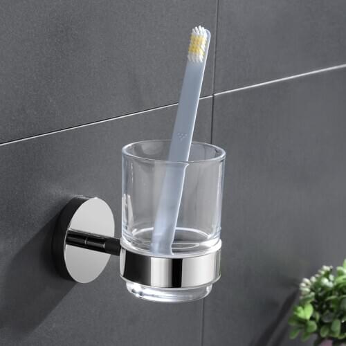 Toothbrush Holder Bathroom Toothbrush Cups Tumbler Holders Chrome Bathroom Glass Cup Wall Mounted Holder Accessories