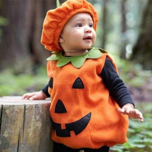Kid Baby Girl Boys Pumpkin Tops Hat Outfit Party Fancy Dress Clothes Costume Blouse Dress Tops Hat Party Fancy Outfit 2