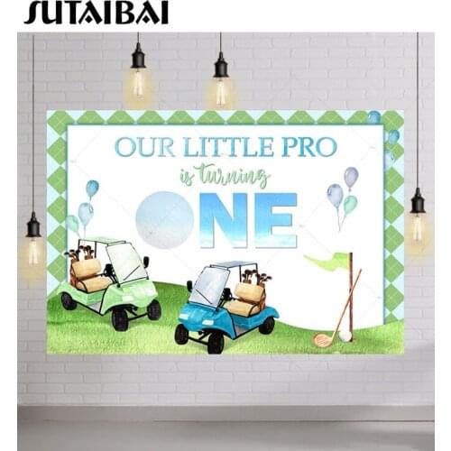 Our Little Pro Is Turning One Backdrop Child 1st Birthday Party Golf Course Cart Cartoon Car Photography Background Photo Studio