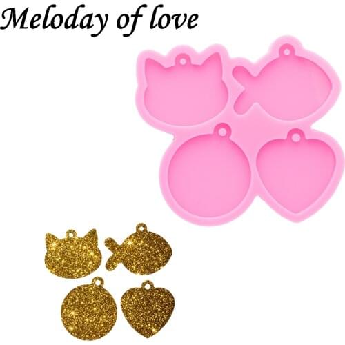 Glossy Mini Cat/Fish/Circle/Heart Shape for Pet Necklace Ttags Epoxy Jewelry Resin Casting Moulds DY0978