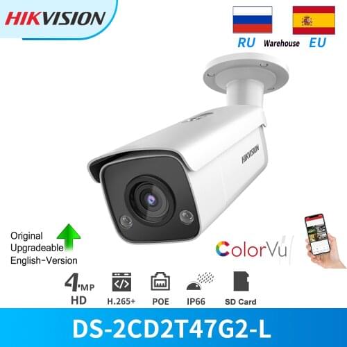 Hikvision 4 MP ColorVu Bullet Network AcuSense PoE IP Camera DS-2CD2T47G2-L H.265+ SD Slot Human and Vehicle Classification IP67