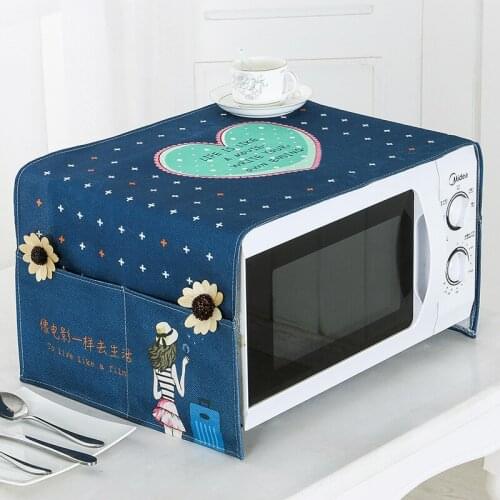 Cotton Linen Microwave Oven Refrigerator Dust Cover Waterproof With Storage Bag Kitchen Accessories Decoration Home 35x100cm