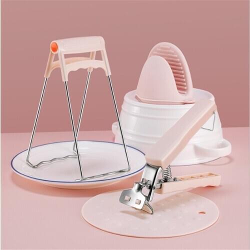 Kitchen Accessories Pink Theme Stainless Steel Anti-scalding Bowl Clip Skid-proof Silicone Gloves Home Decor Kitchen Gadget-S