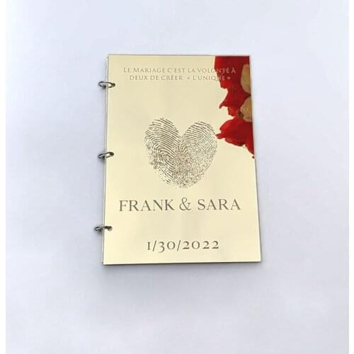 Laser Engraving Gold Fingerprint Wedding Signature Guest Book Personalized Mirror Cover Blank Page Book Bridal Favor Gift Decor