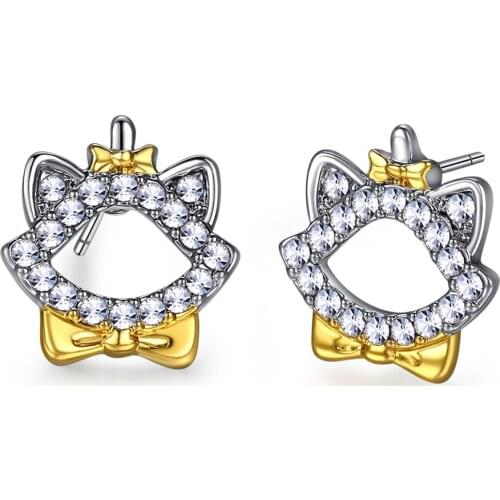 Harong Small Cat Stud Earring Silver Plated Simple Romantic Women Punk Jewelry Party Wedding Crystal Statement Earring Girl Gift
