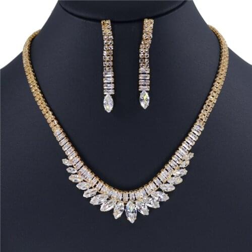 Fashion Shining Crystal Charm Womens Jewelry Exquisite Water Drop Zircon Necklace Earrings Set Wholesale And Retail