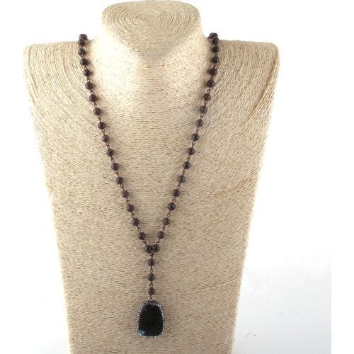 MOODPC Fashion Bohemian Tribal Jewelry Rosary Chain White Stone Pendant Ethnic Necklace