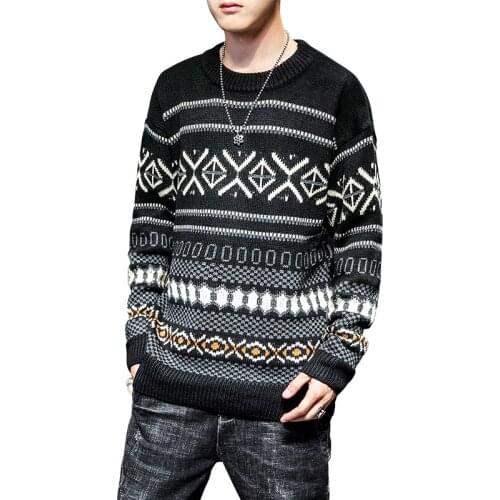 Mens sweaters autumn pullover new Japanese loose round neck sweater mens bottoming shirt retro knitted sweater brand-clothing
