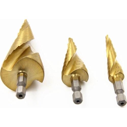 3pcs Titanium HSS 1/4 Hex Shank Step Cone Drill Bit Set Hole Cutter Saw Tool 12mm 20mm 32mm for thin PVC plate board wood