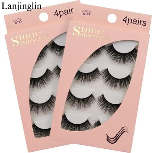 LANJINGLIN 4 pairs 3d mink lashes false eyelashes natural extension mink fake eye lashes hand made makeup cilio G103