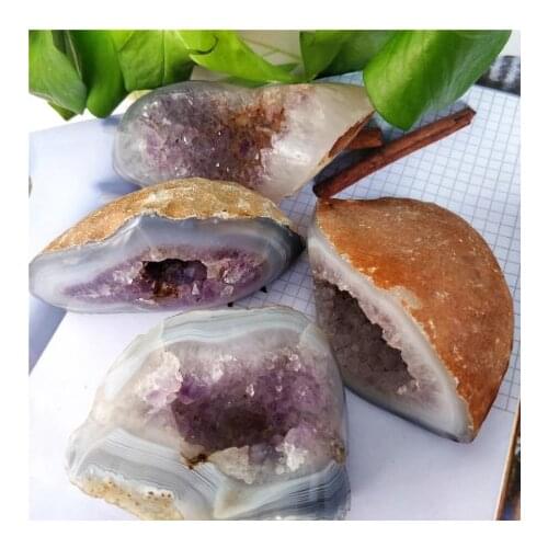 Natural Agate Rough Stone Raw Mineral Crystal Hole Cut Purple Cluster Chakra Healing Crystal Ornaments