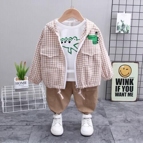 Autumn Toddler Baby Girls Clothes Suit Loose Hooded Plaid Jacket T-Shirt Trousers 3pcs Suit 1-4 Years Kids Cute Casual Clothes