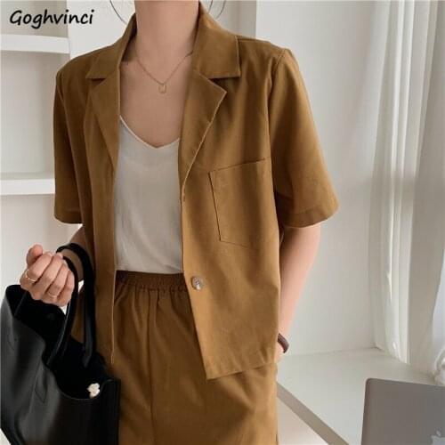 Summer Short Sleeve Blazers Women Single Breasted Trendy Solid Daily Thin Clothing Office Lady All-match Pockets Korean Stylish