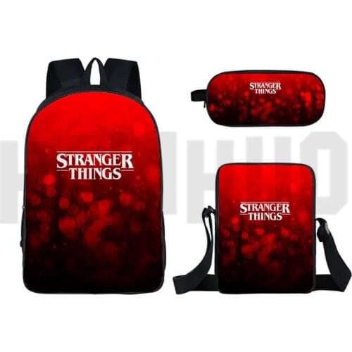 Casual Backpack Anime Stranger Things Season 3/4 Travel Bookbag Bagpack School Bag 3 Pcs Set 16 Inch Back Pack for Teenagers